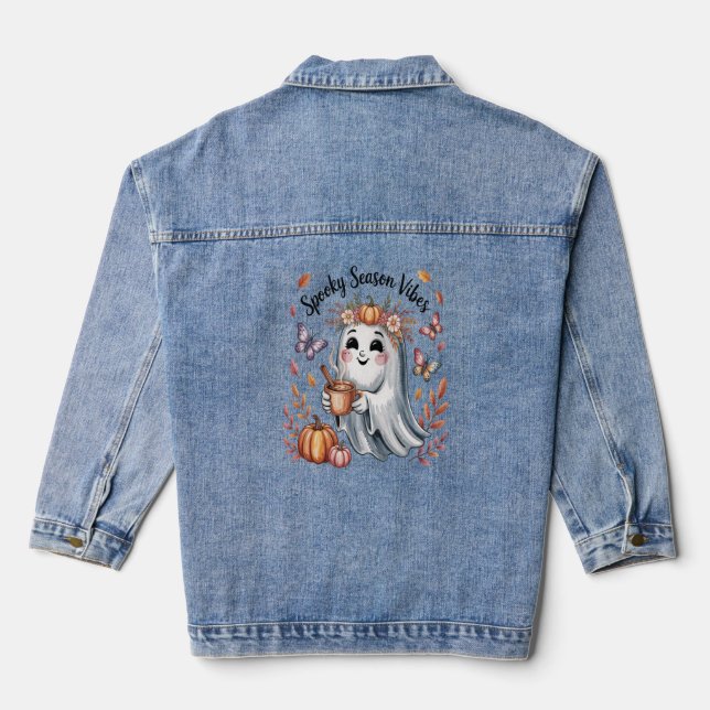Spooky Season Vibes Ghost Denim Jacket (Back)