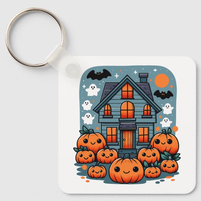 Spooky Season Vibes Halloween Pumpkins Custom Key Ring (Front)