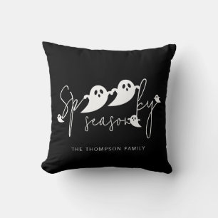Spooky Season White Ghosts Family Name Halloween Cushion