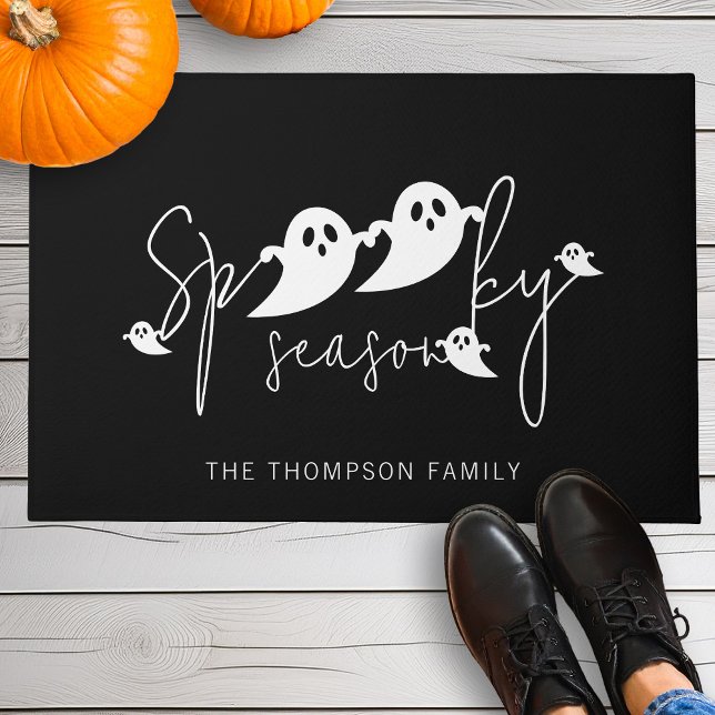 Spooky Season White Ghosts Family Name Halloween Doormat (Creator Uploaded)
