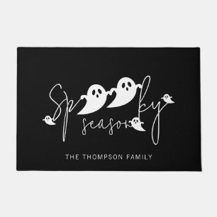 Spooky Season White Ghosts Family Name Halloween Doormat