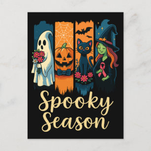Spooky Season with Pink Ribbon Halloween Awareness Holiday Postcard