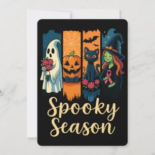 Spooky Season with Pink Ribbon Halloween Awareness Invitation