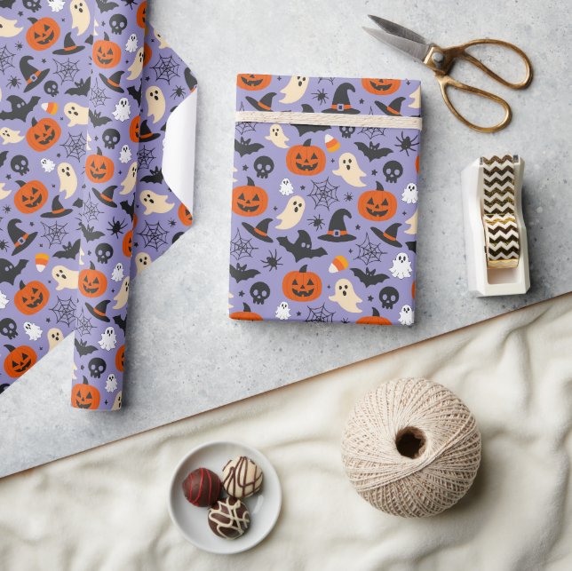 Spooky Seasonal Lavender Halloween Pattern Wrapping Paper (Crafts)