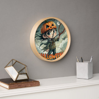 Spooky Serve: Tennis Pumpkin Poster Clock