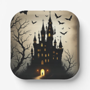 Spooky Shadow Halloween Castle Paper Plates