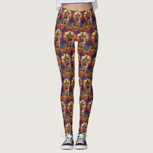 Spooky Shar Pei Dog Halloween Witch And Pumpkin Leggings