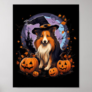 Spooky Sheltie Dog Witch Halloween Poster