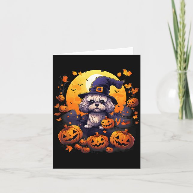 Spooky Shichon Dog Witch Halloween Card (Front)