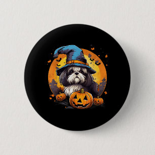 Spooky Shih Tzu Dog Witch Halloween 6 Cm Round Badge