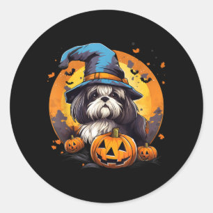 Spooky Shih Tzu Dog Witch Halloween Classic Round Sticker