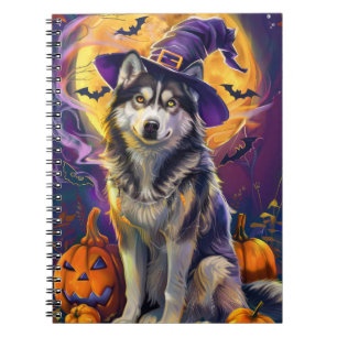Spooky Siberian Husky Dog Halloween Witch Pumpkin  Notebook