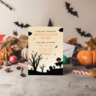 Spooky Silhouette  Haunted Graveyard Halloween Invitation