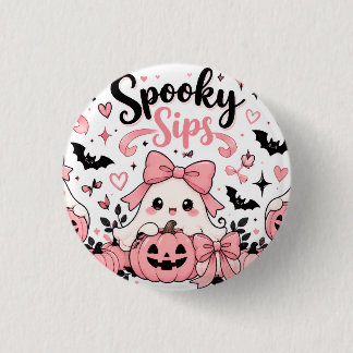 Spooky Sips Pink Coquette Halloween Ghosts Bows 3 Cm Round Badge
