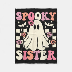 Spooky Sister Halloween Ghost Costume Retro Groovy Fleece Blanket