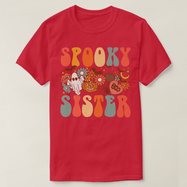 Spooky Sister Matching Shirt Retro Halloween Ghost (Design Front)