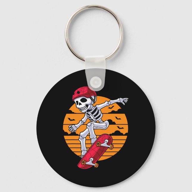 Spooky Skateboarding Skeleton Funny Skater  Key Ring (Front)