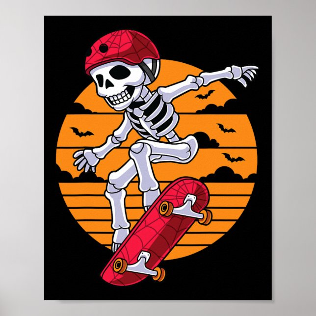 Spooky Skateboarding Skeleton Funny Skater  Poster (Front)