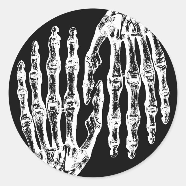 Spooky skeletal hands classic round sticker (Front)
