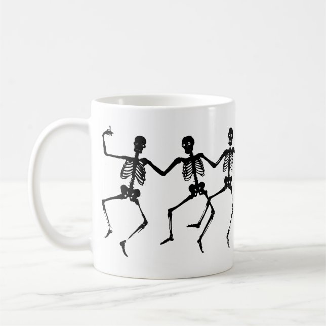 Spooky Skeleton Black & White Halloween  Coffee Mug (Left)