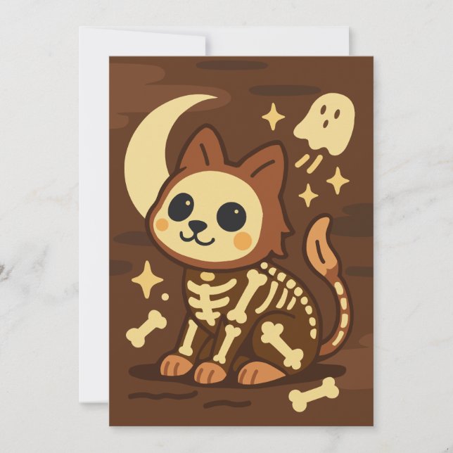 Spooky Skeleton Cat and Ghost Invitation (Front)