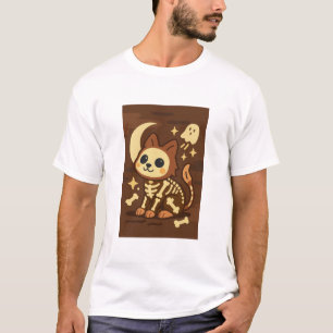 Spooky Skeleton Cat and Ghost T-Shirt
