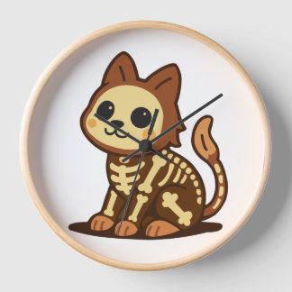 Spooky Skeleton Cat Clock