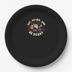 Spooky Skeleton Celebrating Halloween Eat Drink An Paper Plate