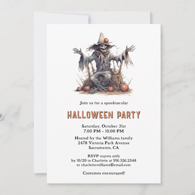Spooky Skeleton Cemetery Halloween Party Invitation (Front)