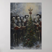 Spooky Skeleton Christmas Carollers Art Printable