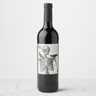 Spooky skeleton & crows wine label