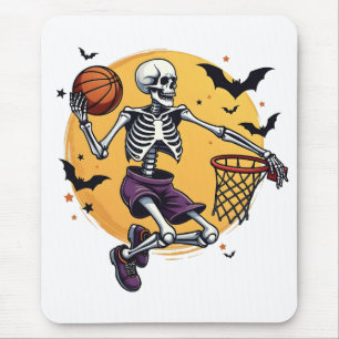 Spooky Skeleton Dunking Basketball Graveyard Hallo Mouse Pad