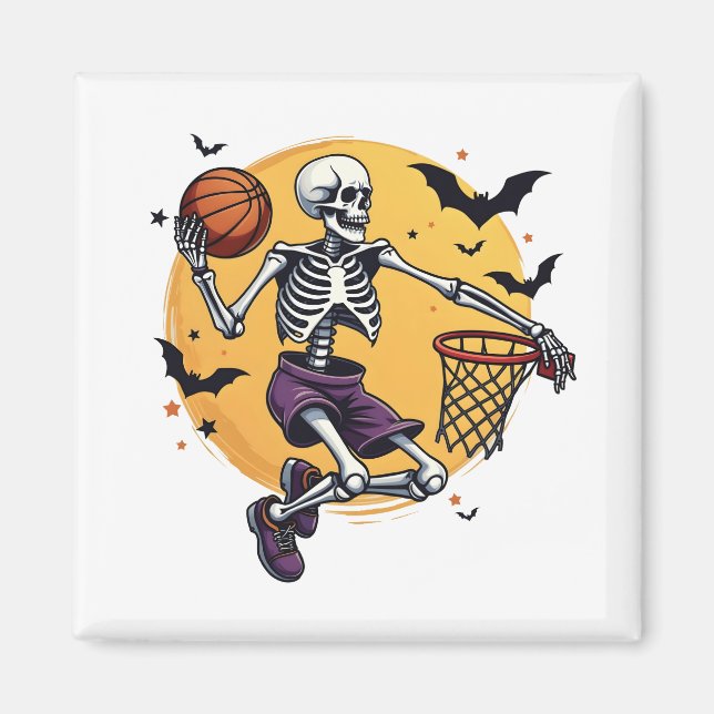 Spooky Skeleton Dunking Basketball Graveyard   Magnet (Front)