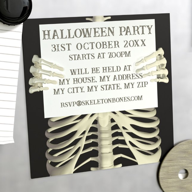 Spooky Skeleton Halloween Party Magnetic Invitation (Ripe for the scariest Halloween party details you can muster...)