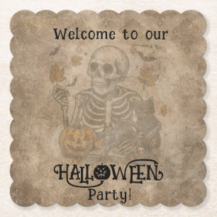 Spooky Skeleton Halloween Party Paper Coaster