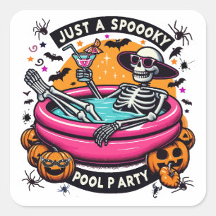 Spooky Skeleton Halloween Pool Party Design! Square Sticker