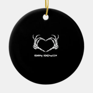 Spooky Skeleton Hand Heart With "Happy Halloween"  Ceramic Tree Decoration