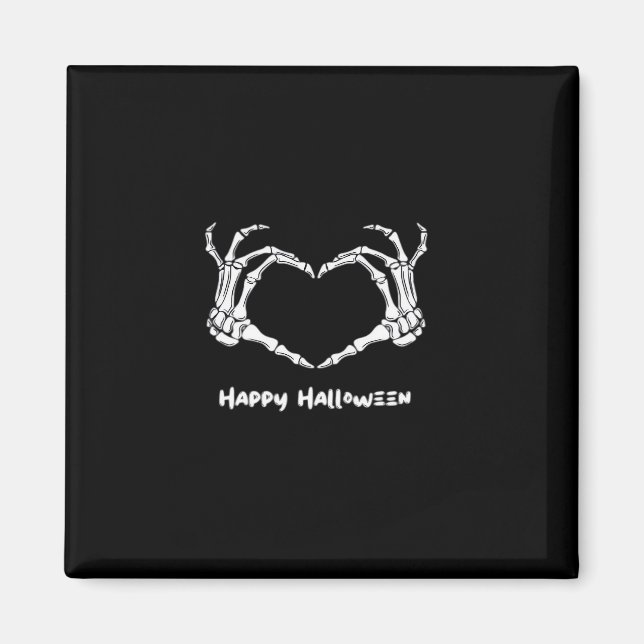 Spooky Skeleton Hand Heart With "Happy Halloween"  Magnet (Front)