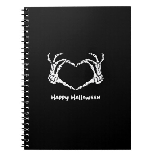 Spooky Skeleton Hand Heart With "Happy Halloween"  Notebook (Front)