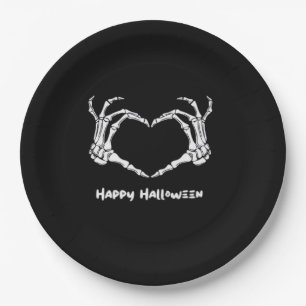 Spooky Skeleton Hand Heart With "Happy Halloween" Paper Plate