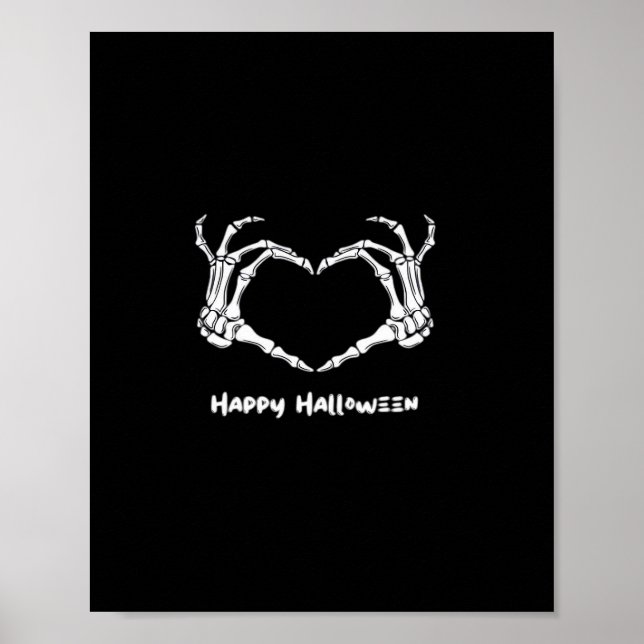 Spooky Skeleton Hand Heart With "Happy Halloween"  Poster (Front)