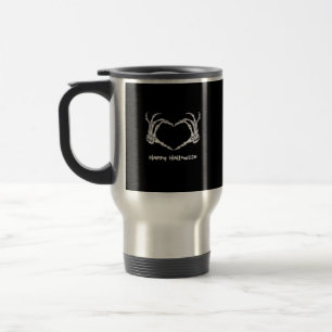 Spooky Skeleton Hand Heart With "Happy Halloween" Travel Mug