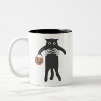 Spooky Skeleton Hand Holding Black Cat Halloween
