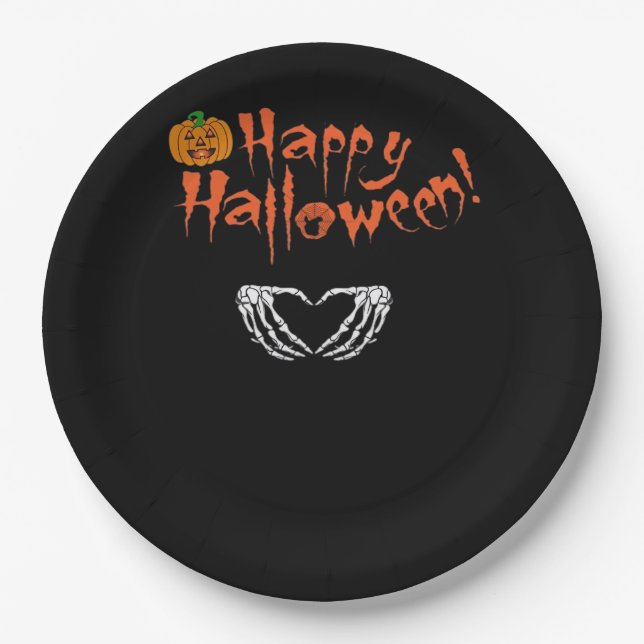 Spooky Skeleton Hands. Happy Halloween.  Paper Plate (Front)
