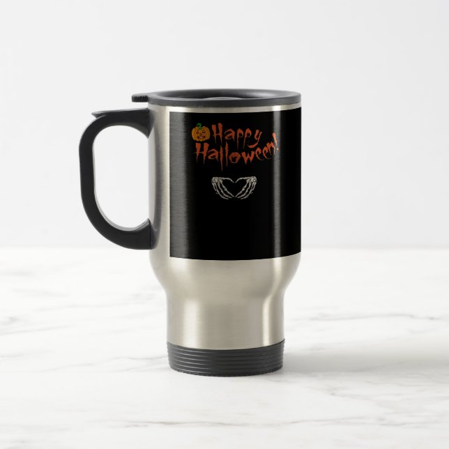 Spooky Skeleton Hands. Happy Halloween.  Travel Mug (Left)