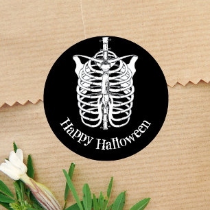 Spooky Skeleton Happy Halloween  Classic Round Sticker