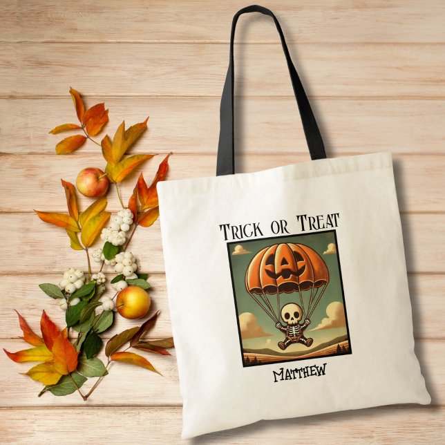 Spooky Skeleton in Pumpkin Parachute,Halloween  Tote Bag (Creator Uploaded)