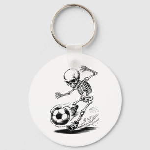 Spooky Skeleton Kids Playing Soccer Halloween Tric Key Ring