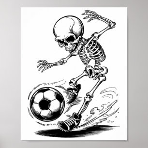 Spooky Skeleton Kids Playing Soccer Halloween Tric Poster