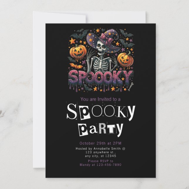 Spooky Skeleton Modern Minimalist Halloween Party Invitation (Front)